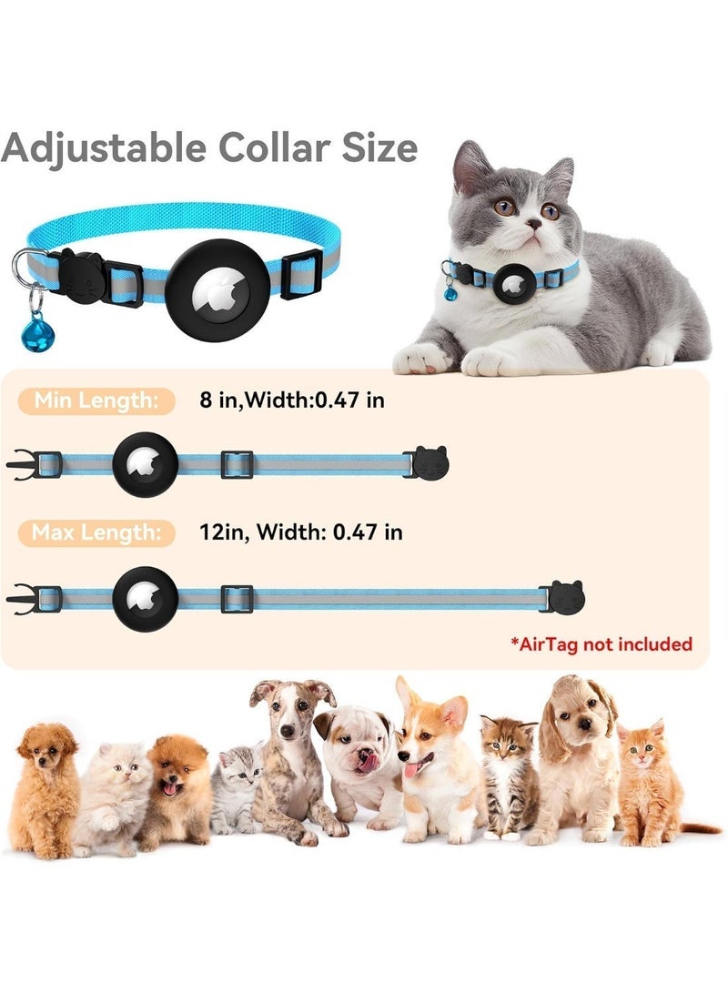 طوقان للقطط مزودان بحامل علامة Airtag من Apple وجرس، قابلان للفك، مناسبان للكلاب والقطط، طوق عاكس للضوء للقطط الصغيرة، عرضه 0.4 بوصة وخفيف الوزن (أزرق + بنفسجي) - Image 3